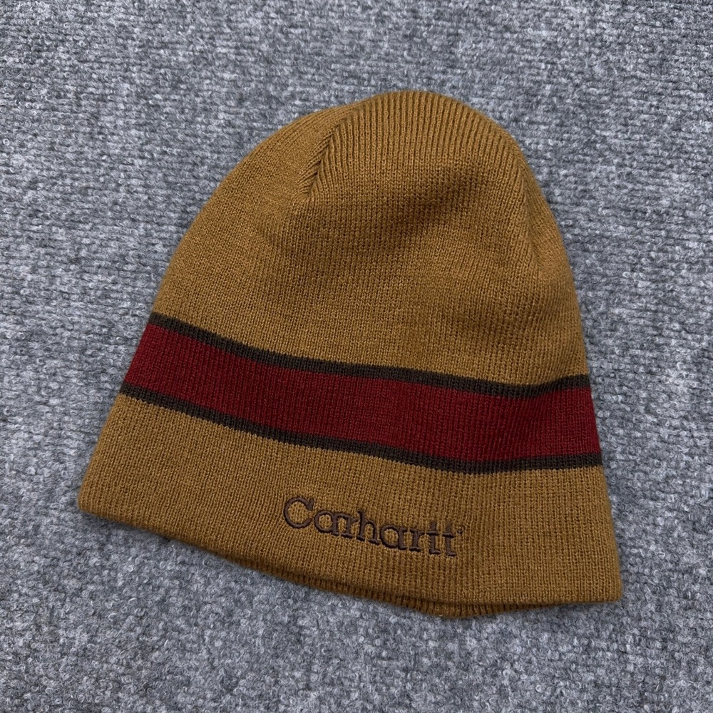 Carhartt A365 Striped Knit Hat Men One Size Brown Beanie Embroidered Workwear
